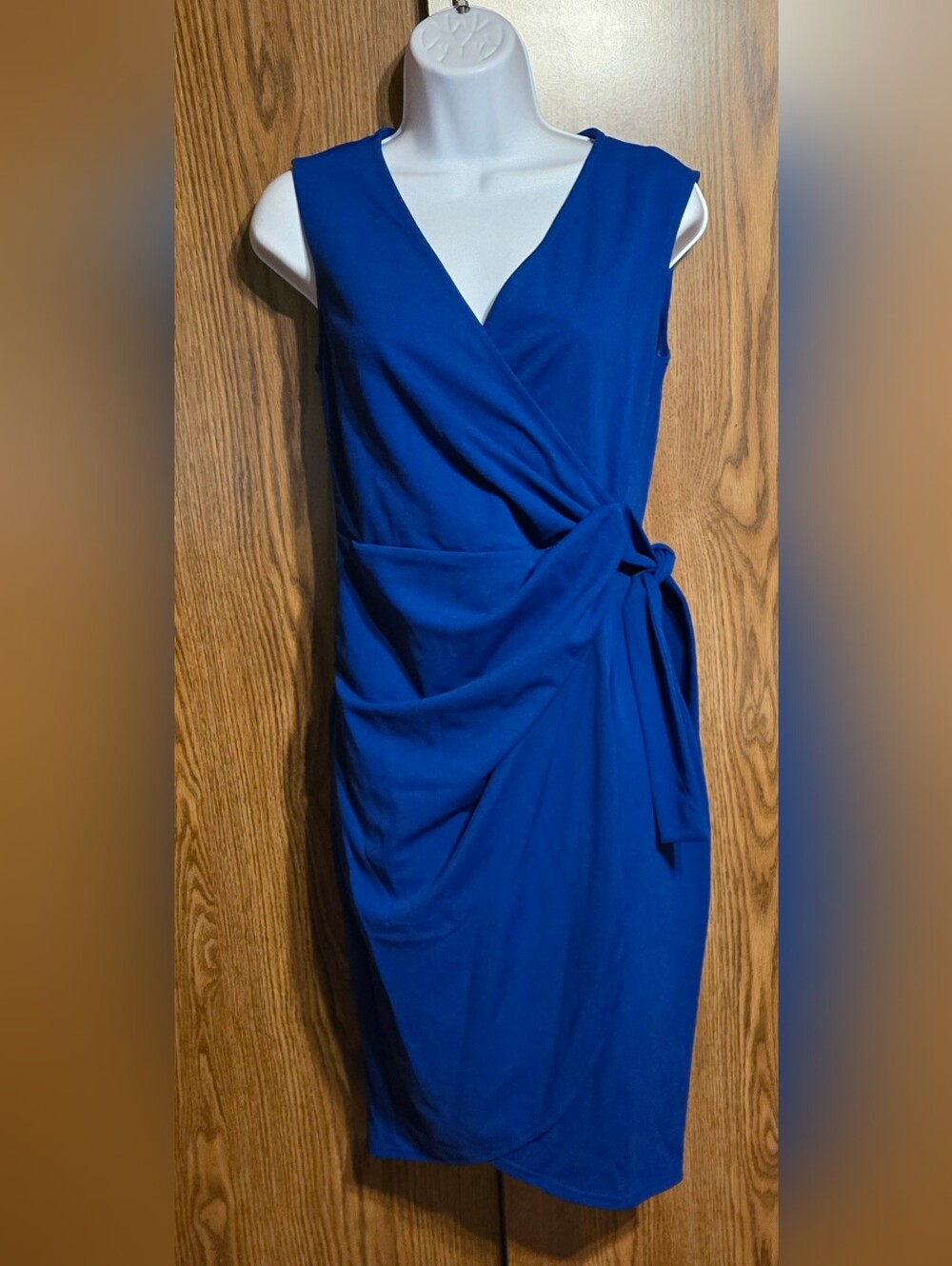 Sleeveless Royal Blue Wrap Midi Dress with Side Tie